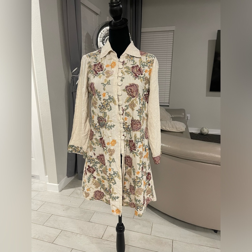 Paper Lace embroidered cream cotton jacket dress size S